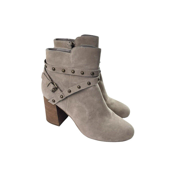 BP Brass Plum Taupe Faux Suede Boots Women Size 8M Studded Short Booties Western - Picture 2 of 10